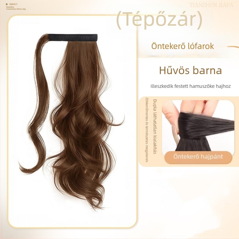 Női copf paróka Velcro-összefonódó copfokkal, természetes dús haj, magas copf