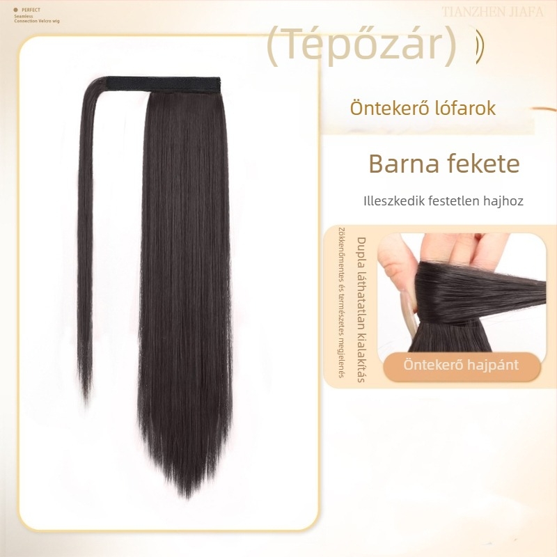Női copf paróka Velcro-összefonódó copfokkal, természetes dús haj, magas copf