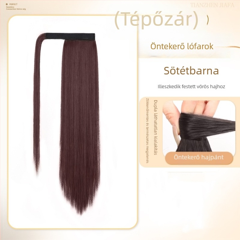 Női copf paróka Velcro-összefonódó copfokkal, természetes dús haj, magas copf