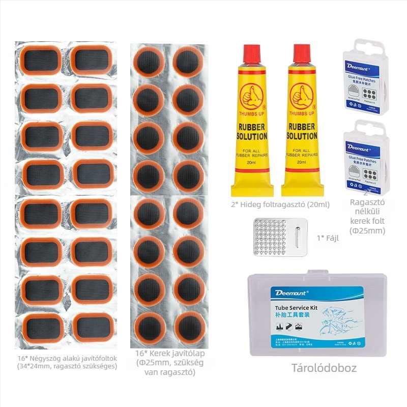 Gumi javító készlet, hordozható, belsőcső defekt javítása, hideg javító ragasztó, kerékpárokhoz (hegyikerékpár és városi)