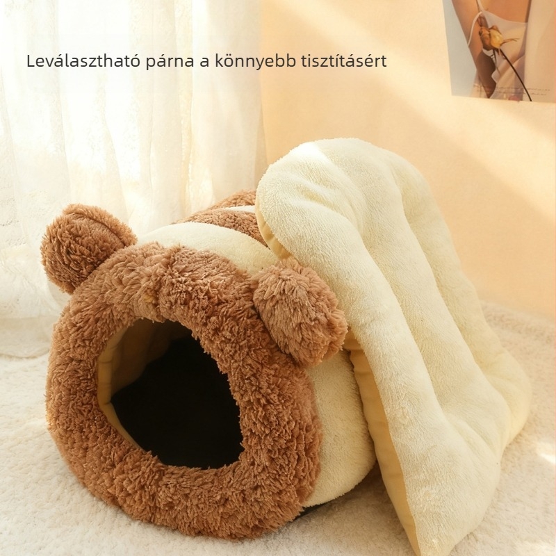 Panda Cat Bed — Macskafekhely, PP pamutból, meleg, félig zárt és mosható, egész éves használatra