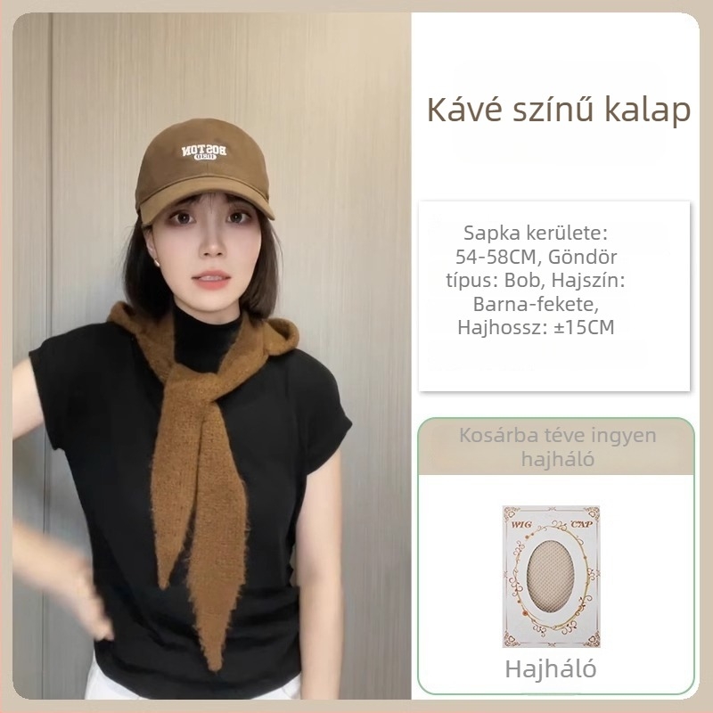 Sapka paróka All-in-One, rövid haj-stílus, teljes fejfedő, hőálló szintetikus haj, koreai stílus, frufru nélkül
