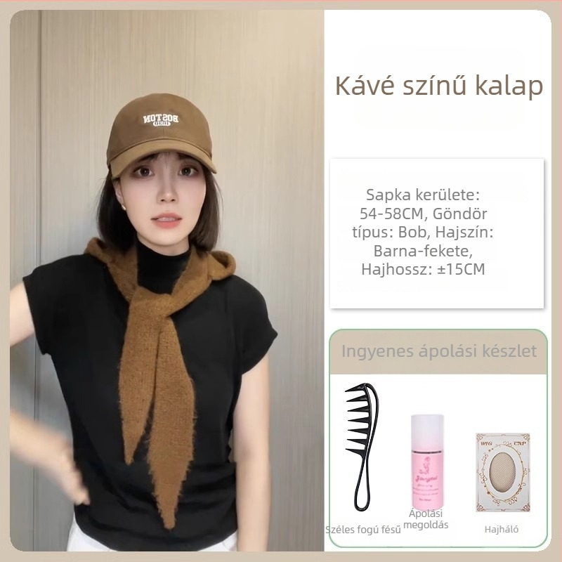 Sapka paróka All-in-One, rövid haj-stílus, teljes fejfedő, hőálló szintetikus haj, koreai stílus, frufru nélkül