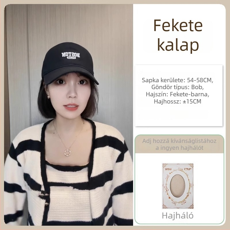 Sapka paróka All-in-One, rövid haj-stílus, teljes fejfedő, hőálló szintetikus haj, koreai stílus, frufru nélkül