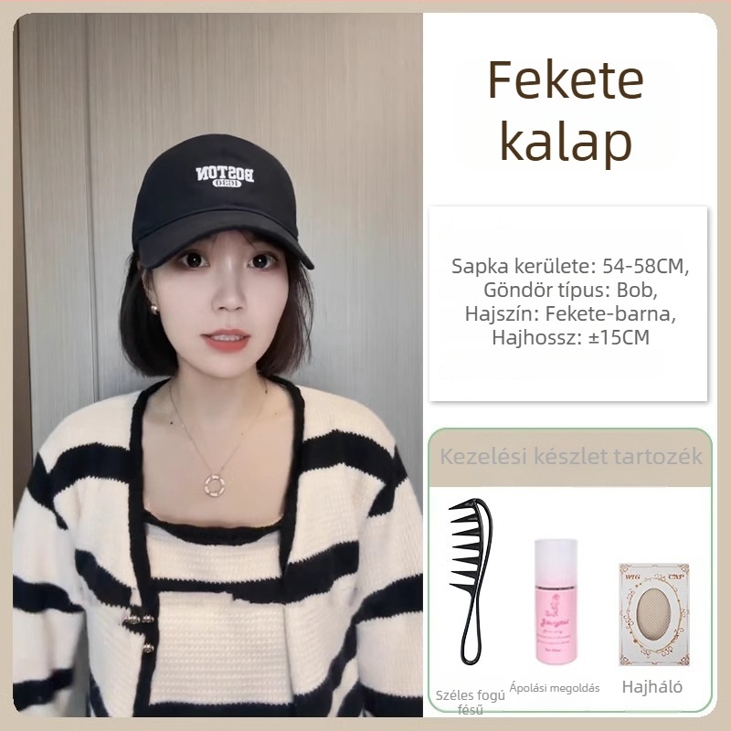 Sapka paróka All-in-One, rövid haj-stílus, teljes fejfedő, hőálló szintetikus haj, koreai stílus, frufru nélkül