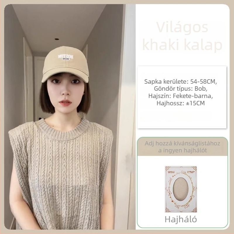 Sapka paróka All-in-One, rövid haj-stílus, teljes fejfedő, hőálló szintetikus haj, koreai stílus, frufru nélkül