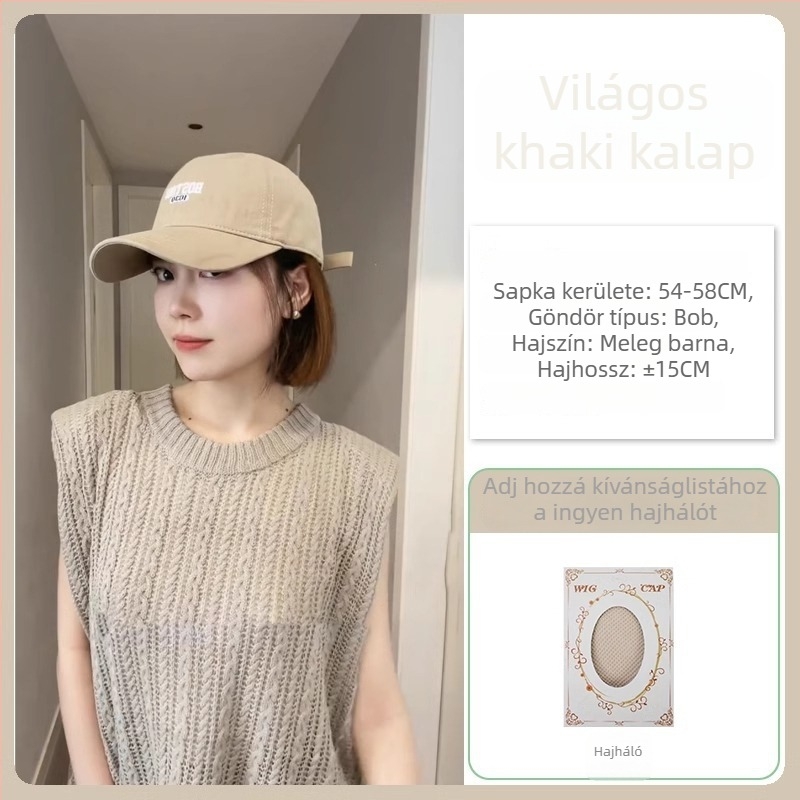 Sapka paróka All-in-One, rövid haj-stílus, teljes fejfedő, hőálló szintetikus haj, koreai stílus, frufru nélkül