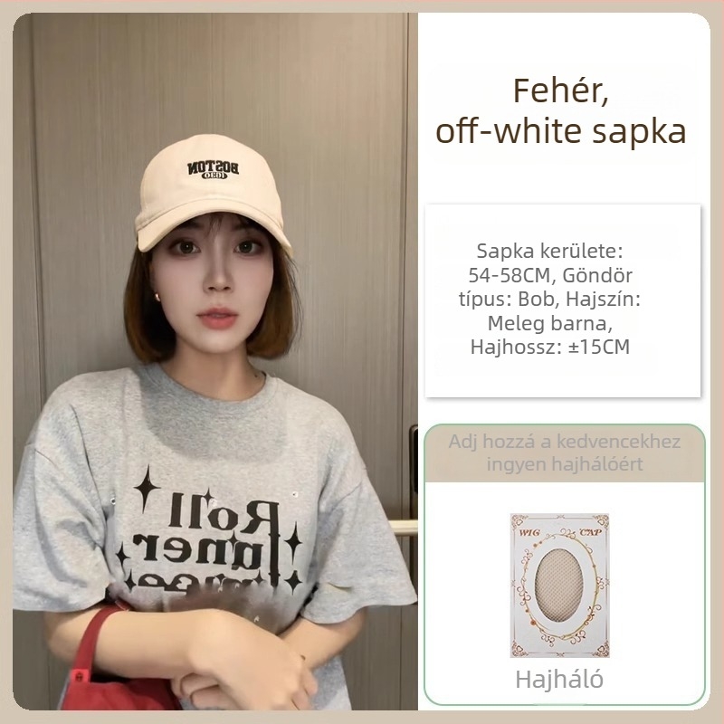 Sapka paróka All-in-One, rövid haj-stílus, teljes fejfedő, hőálló szintetikus haj, koreai stílus, frufru nélkül
