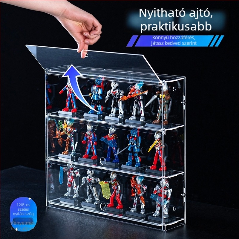 Akril kiállító polc Ultraman Bruco Blind Box figurákhoz, falra szerelhető, porálló, 2 L kapacitás, logó nyomtatás, testreszabható