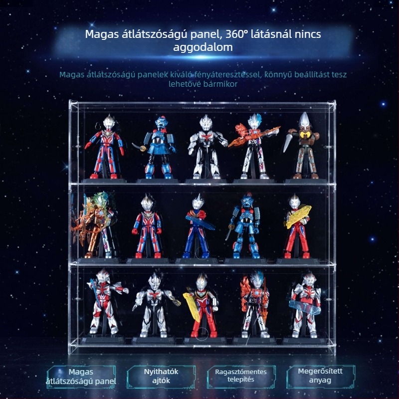 Akril kiállító polc Ultraman Bruco Blind Box figurákhoz, falra szerelhető, porálló, 2 L kapacitás, logó nyomtatás, testreszabható