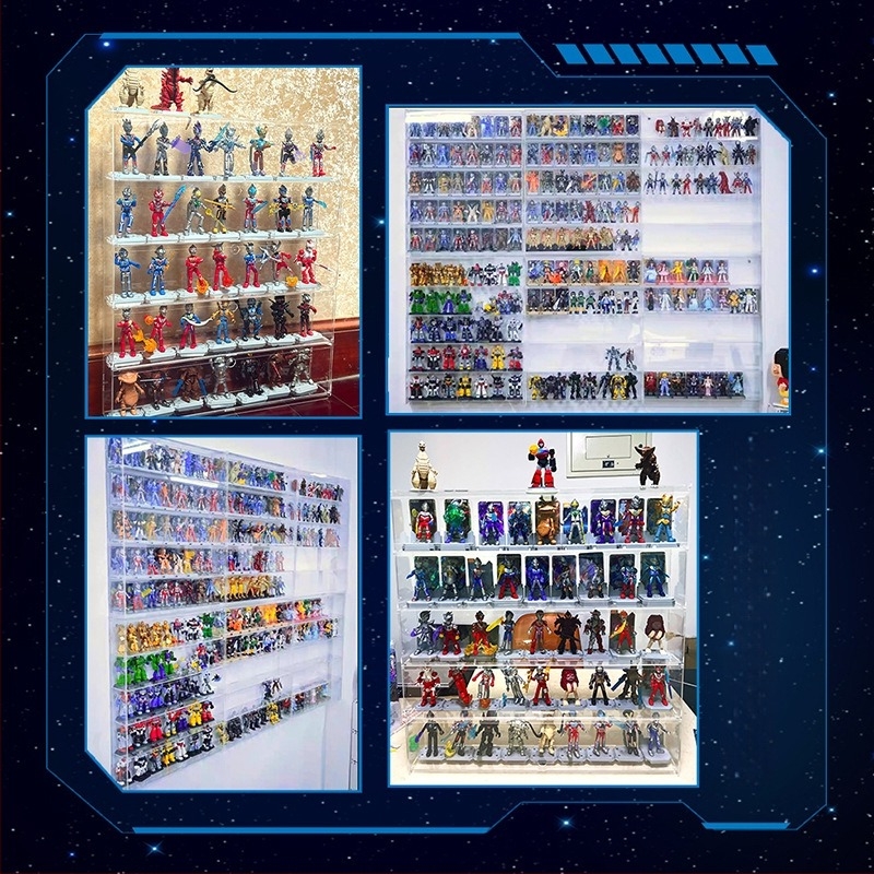 Akril kiállító polc Ultraman Bruco Blind Box figurákhoz, falra szerelhető, porálló, 2 L kapacitás, logó nyomtatás, testreszabható
