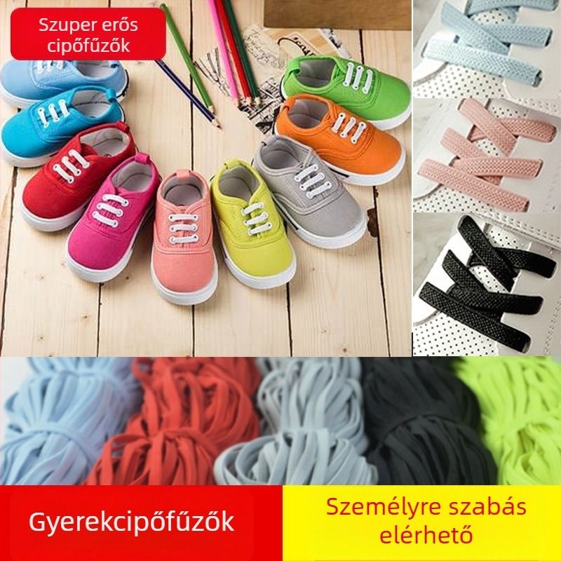 Gyerekeknek szóló elasztikus cipőfűző (Modell SJ) – hossz 70–100 cm, szövött anyag, modern egyszerű stílus, alkalmas sport- és casual cipőkhöz