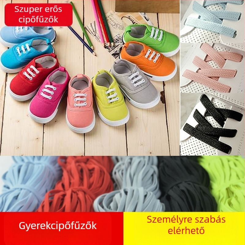Gyerekeknek szóló elasztikus cipőfűző (Modell SJ) – hossz 70–100 cm, szövött anyag, modern egyszerű stílus, alkalmas sport- és casual cipőkhöz