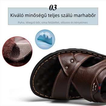 Férfi bőr szandálok top-grain marhabőrből, PU talppal, nyitott orrú, elasztikus pánttal, légáteresztő, vízálló, csúszásmentes