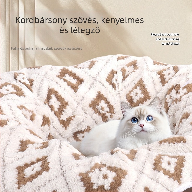 Összecsukható macskatúnnel – textile anyag, univerzális használat, macskáknak, téli, tavaszi és őszi szezonra