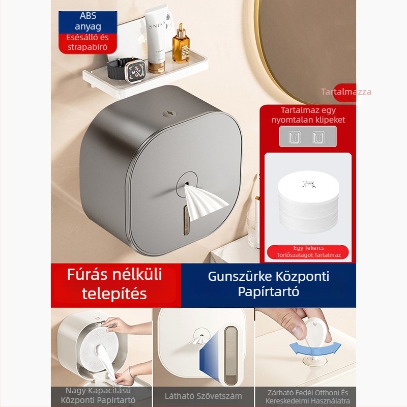 Merid Falra szerelhető középre húzható toalettpapír adagoló, ABS, fürdőszoba és szállodai kereskedelmi felhasználásra