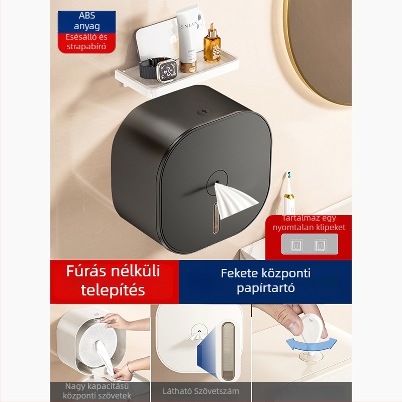 Merid Falra szerelhető középre húzható toalettpapír adagoló, ABS, fürdőszoba és szállodai kereskedelmi felhasználásra