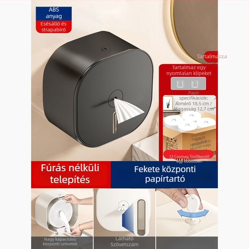 Merid Falra szerelhető középre húzható toalettpapír adagoló, ABS, fürdőszoba és szállodai kereskedelmi felhasználásra