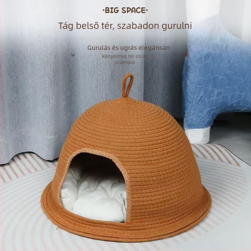 Rattan szövésű macskafészek, beltéri használatra, egész éves