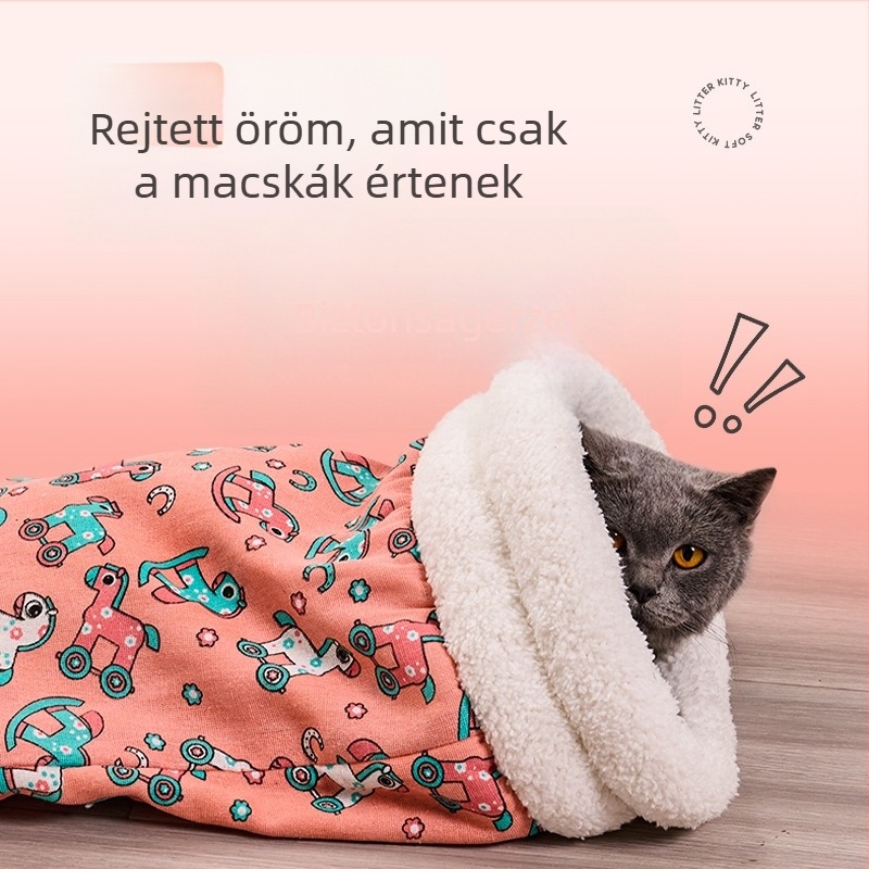 Téli meleg, félig zárt macskafészek ágy, párnával és alagúttal
