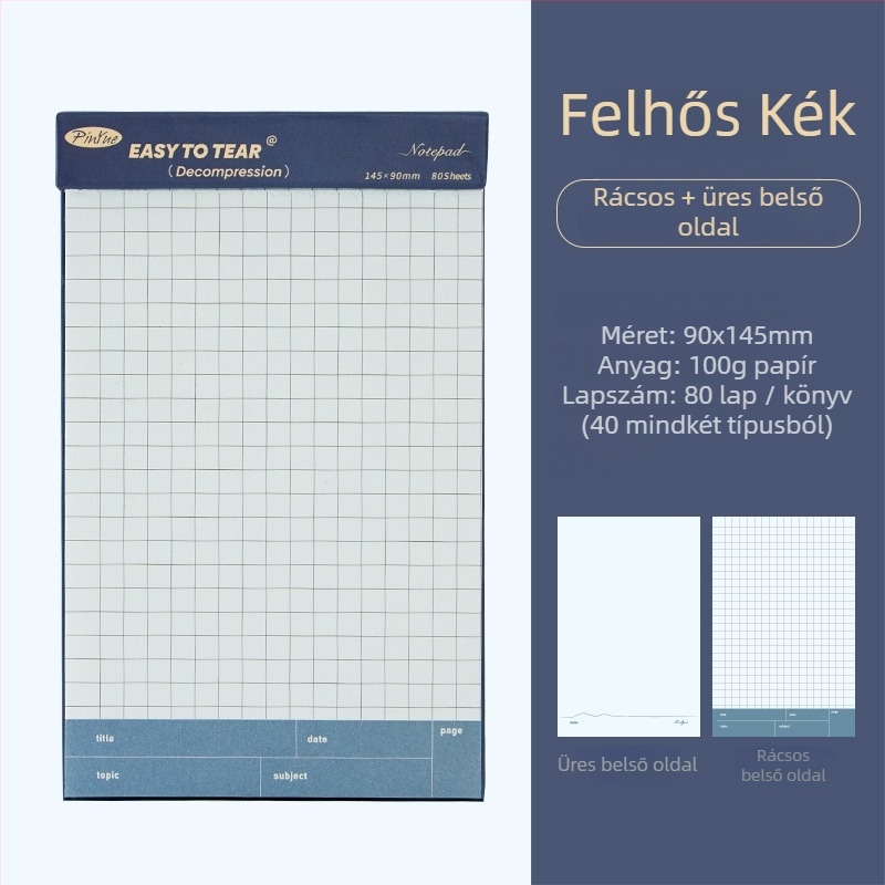Kompakt jegyzetfüzet perforált oldalakkal, cellulóz alapú papír 75 g, minimalist design, hordozható