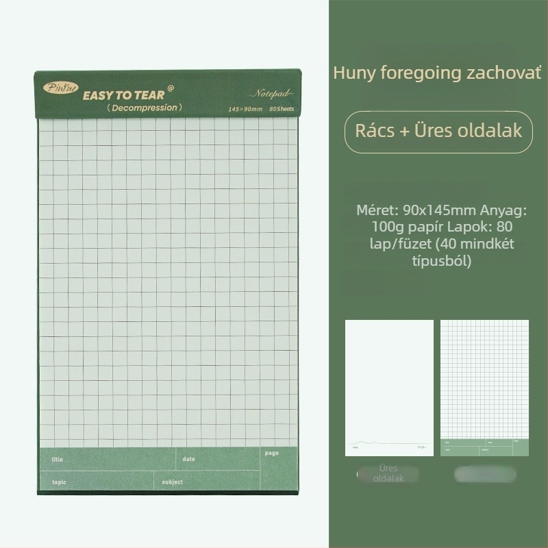 Kompakt jegyzetfüzet perforált oldalakkal, cellulóz alapú papír 75 g, minimalist design, hordozható