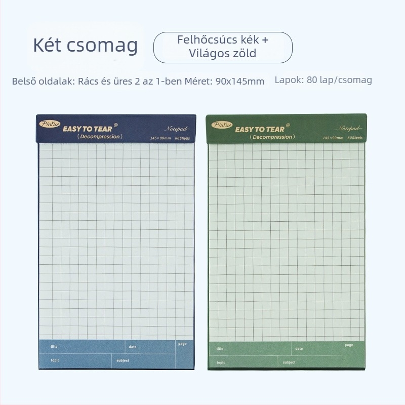 Kompakt jegyzetfüzet perforált oldalakkal, cellulóz alapú papír 75 g, minimalist design, hordozható