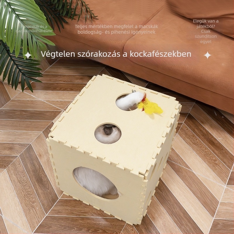 Kétszintes macskafészek összecsukható, szétszerelhető kivitelezéssel minden évszakban; lélegző, vízálló otthon.