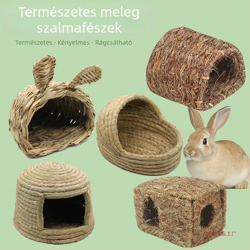 Fából készített kisállat-fészek — kézzel kötött alvó odú chinchilla, hörcsög, törpenyúl és tengerimalac számára