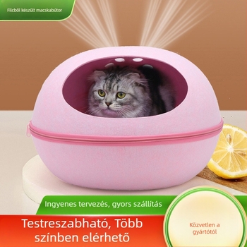 Filcből készült macskafészek – tojás alakú, fél‑zárt, levehető és mosható, légáteresztő