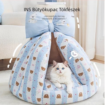 Őszi–téli félzárt kisállatfészek, ház alakú matrac, pillangó–tök dizájn