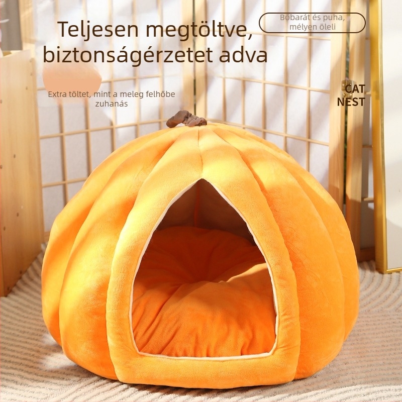 Tök motívumú háziállatfészek — textilből készült fekhely macskáknak és kutyáknak, téli meleg, egész éves használat, foltálló alvó matrac