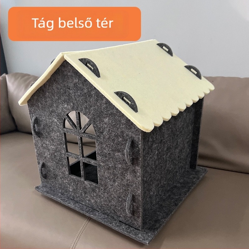 Filcből készült macskafészek, félzárt, mosható, levehető és összekapcsolható