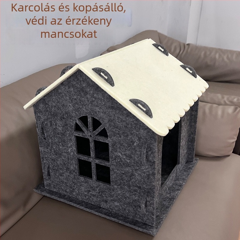 Filcből készült macskafészek, félzárt, mosható, levehető és összekapcsolható