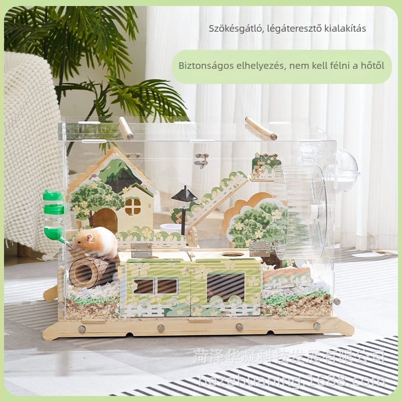 Teljesen átlátszó, faanyagból készült hörcsögketrec – luxus háziállat-kellékek