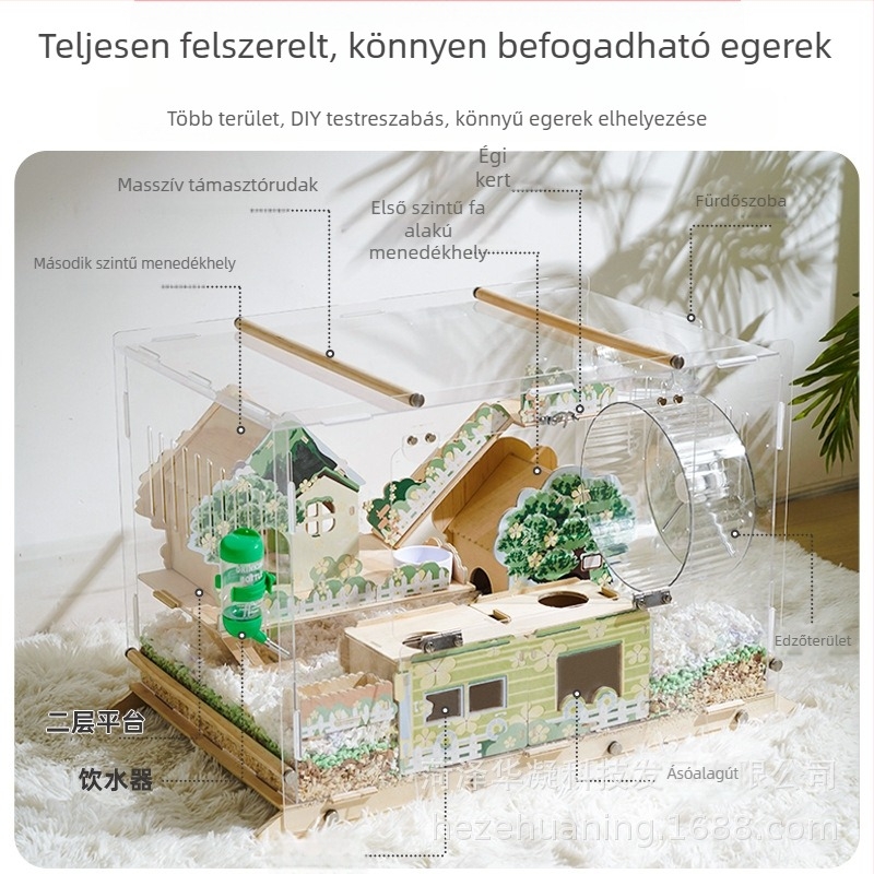 Teljesen átlátszó, faanyagból készült hörcsögketrec – luxus háziállat-kellékek