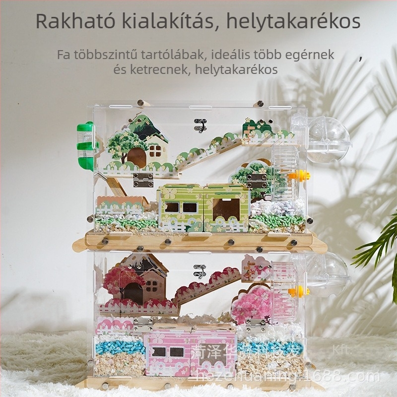 Teljesen átlátszó, faanyagból készült hörcsögketrec – luxus háziállat-kellékek