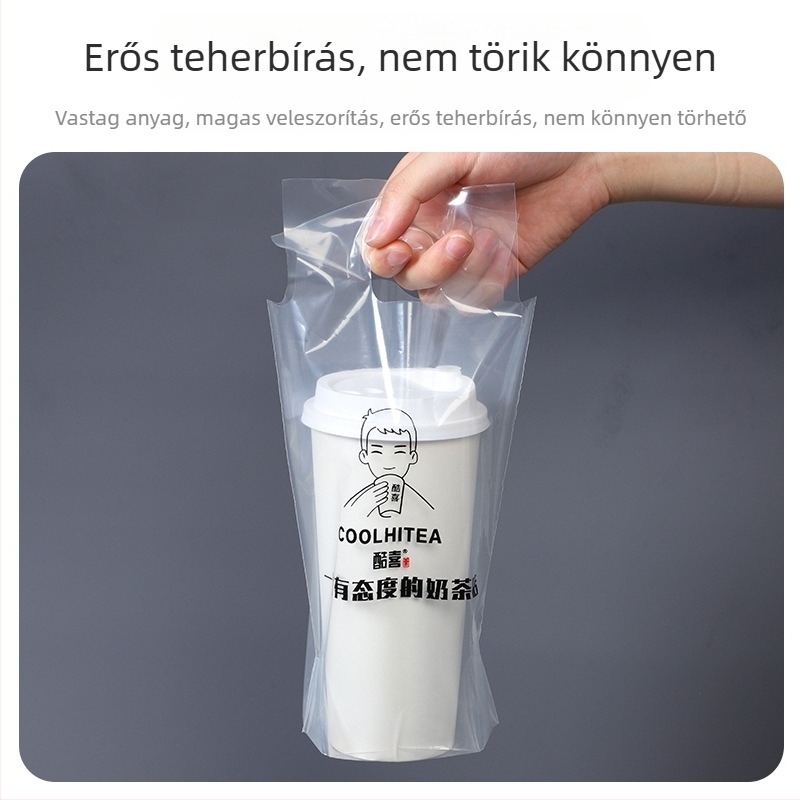 Eldobható pohárszállító táska tej-tea számára, 100 db, kompatibilis egyrészes/dupla pohárhoz, fogantyúval — Eredet Anhui, Jinsheng Plastic márka, napi kapacitás 10 tonna