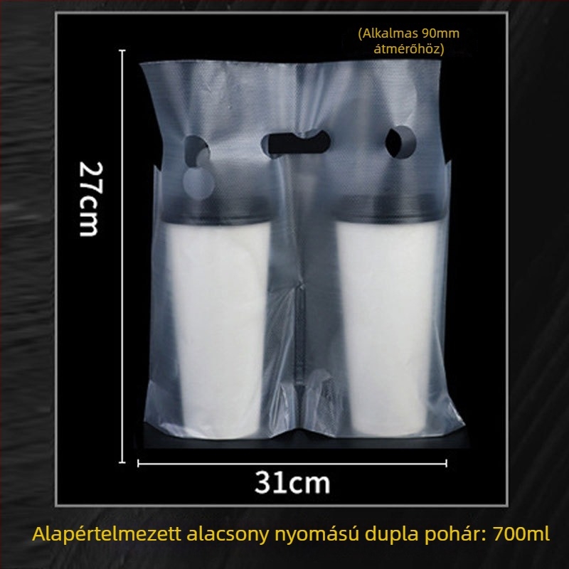 Eldobható pohárszállító táska tej-tea számára, 100 db, kompatibilis egyrészes/dupla pohárhoz, fogantyúval — Eredet Anhui, Jinsheng Plastic márka, napi kapacitás 10 tonna