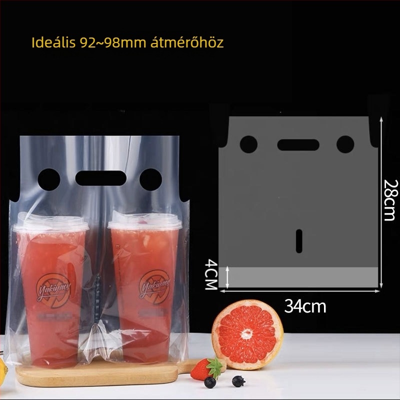 Eldobható pohárszállító táska tej-tea számára, 100 db, kompatibilis egyrészes/dupla pohárhoz, fogantyúval — Eredet Anhui, Jinsheng Plastic márka, napi kapacitás 10 tonna