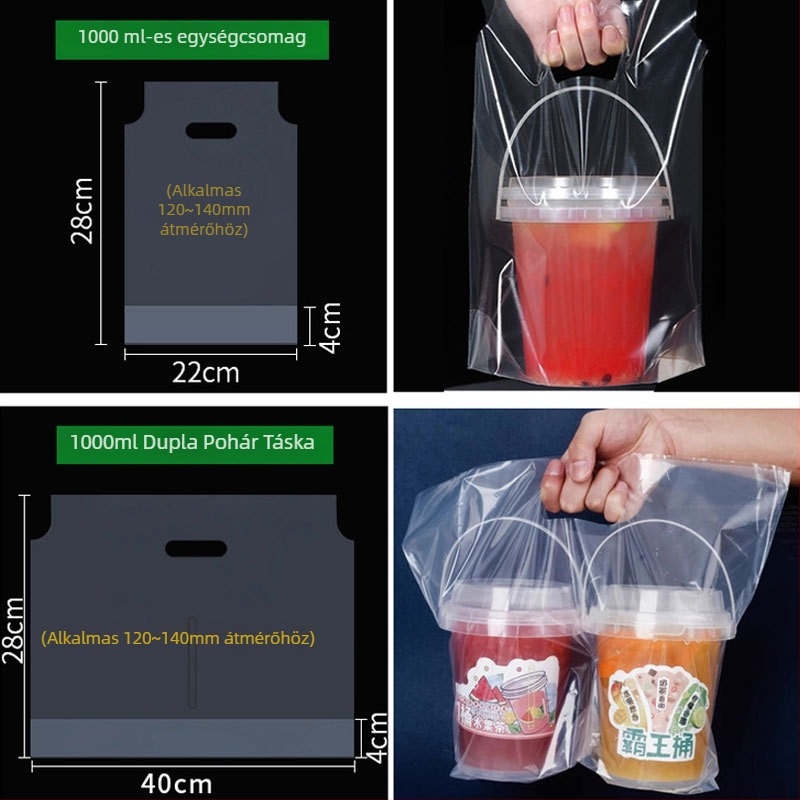 Eldobható pohárszállító táska tej-tea számára, 100 db, kompatibilis egyrészes/dupla pohárhoz, fogantyúval — Eredet Anhui, Jinsheng Plastic márka, napi kapacitás 10 tonna