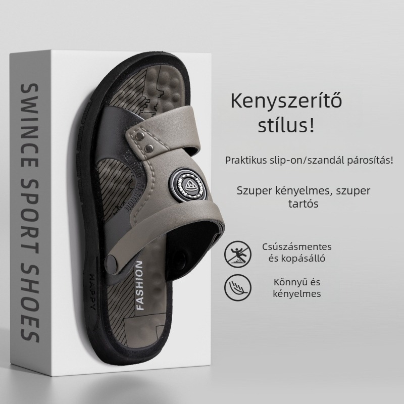 Férfi nyári szandál nyitott orral, hátsó fűzéssel, vízálló és csúszásmentes (Felső anyag: Mikroszálas bőr; Talp: PVC; Dizájn: Nyitott felépítés; Viselési mód: Hátsó fűzés; Funkciók: Vízálló, Csúszásmentes)