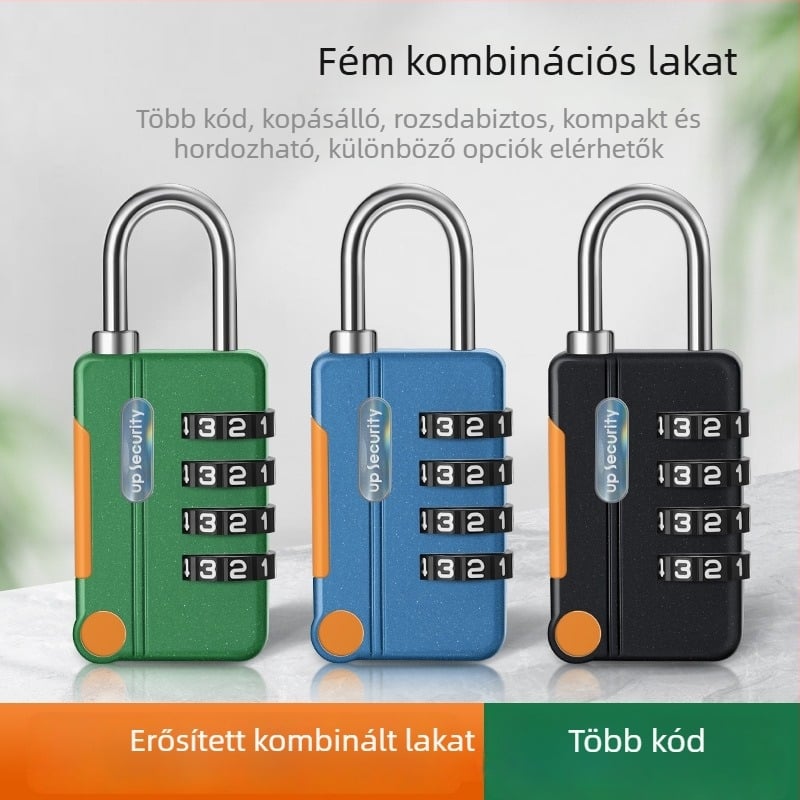 Mechanikus kódzár, U-alakú lakat, cinkötvözet + rozsdamentes acélból; modell z-mimagausuo-7.1; zárókar vastagsága 3,8 mm; karok közötti távolság 11,8 mm; alkalmas utazótáskákhoz, hátizsákokhoz, szekrényekhez és kerékpáros kosárhoz