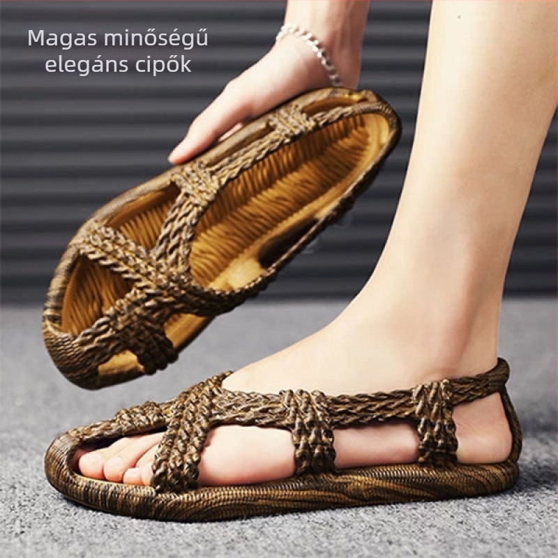 Férfi retro kézzel készített szandál ujjszalaggal, PVC felső rész, gumitalp, slip-on, 2024 nyári bevezetés