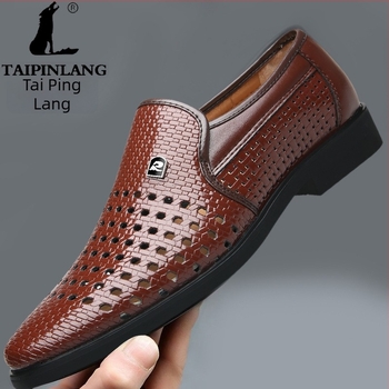 Férfi patent bőr slip-on ruhacipő, lélegző üreges felsőrész, műbőr bélés, műanyag talp