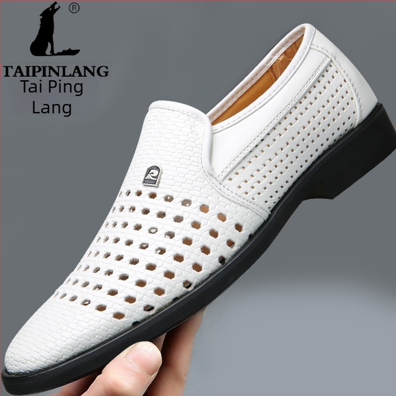 Férfi patent bőr slip-on ruhacipő, lélegző üreges felsőrész, műbőr bélés, műanyag talp