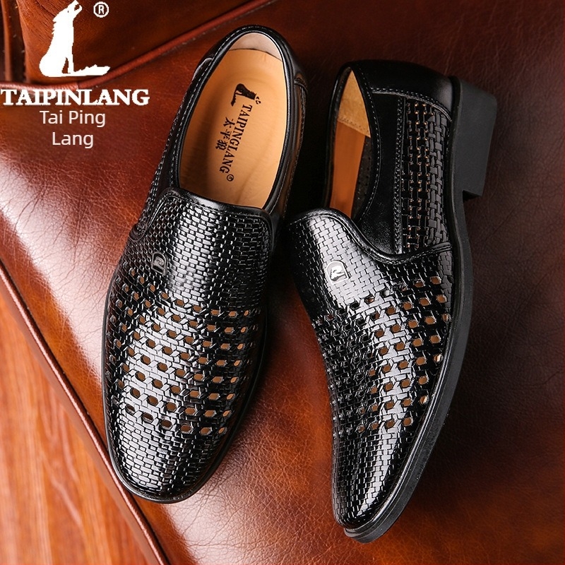 Férfi patent bőr slip-on ruhacipő, lélegző üreges felsőrész, műbőr bélés, műanyag talp