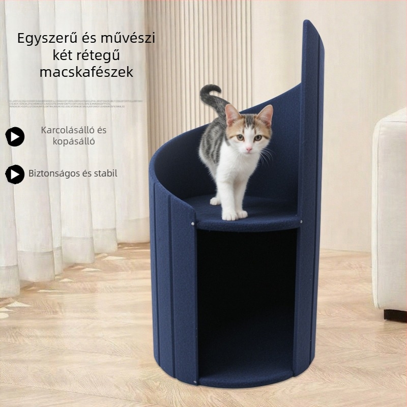 Filcből készült, több rétegű macskafa résekkel, minden évszakhoz ideális, zárt macskaház és kétszintes kaparó deszka