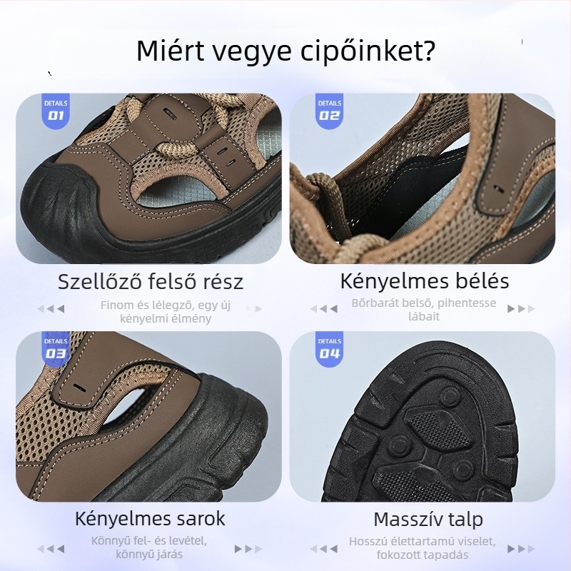 Férfi szandálok - lélegző slip-on, felső rész műbőr, PVC talp, nyár