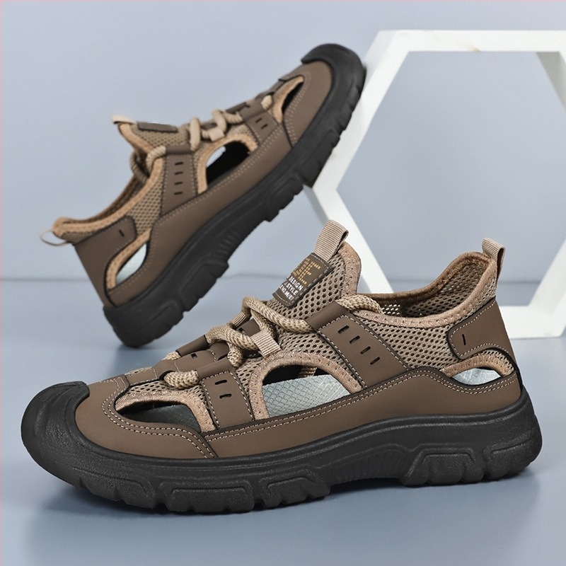 Férfi szandálok - lélegző slip-on, felső rész műbőr, PVC talp, nyár